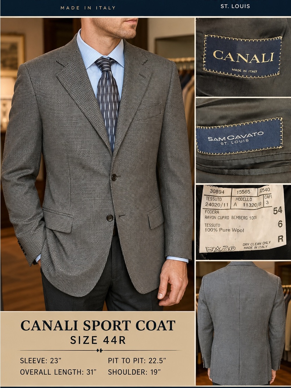 Canali Men's Gray Microcheck Sport Coat
